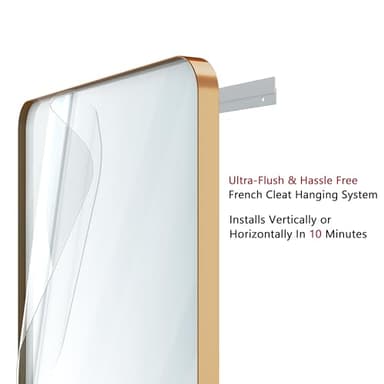 VocalStar Gold Bathroom Mirror for Wall, 24 x 36 Inch Metal Framed Rounded Rectangle Vanity Mirror Modern Farmhouse, 1/4-inch Shatterproof Glass | Ultra-Flush Hanging - Image 5