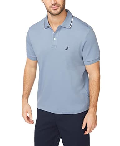 Nautica Men's Classic Fit Short Sleeve Dual Tipped Collar Polo Shirt, Lake City Blue, Medium - Image 4