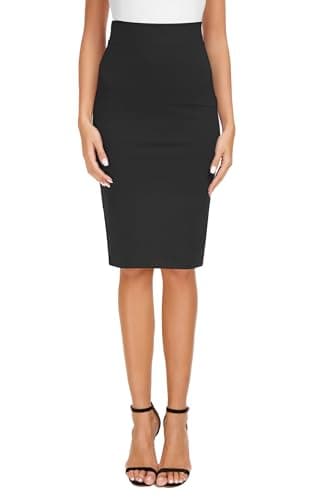 EXCHIC Women's High Waist Bodycon Pencil Skirt Stretchy Knee Length Midi Skirts for Busines Casual (Black, Large) - Image 7