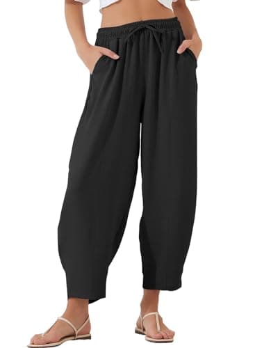 EVALESS Women's Summer High Waisted Baggy Pants Casual Ankle Length Trouser Slacks with Pockets Black XL - Image 1