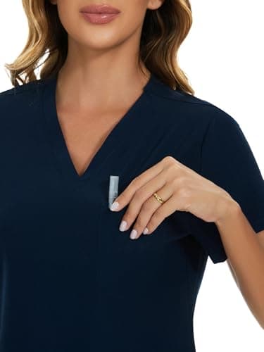 COZYFIT Scrubs for Women Set - Stretch V-Neck Scrub Top & Jogger Pant with 8 Pockets, Yoga Waistband, Anti Wrinkle, Slim Fit Women Scrubs, Navy Blue - Image 5
