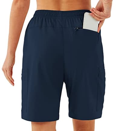 FIRST WAY Women's Hiking Cargo Shorts Quick Dry Lightweight 9'' Bermuda Shorts with Zipper Pockets for Golf Active Navy Blue - Image 2