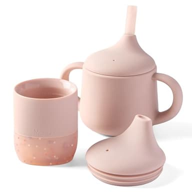 Moonkie Baby Training & Sippy Cup Set | 4 Months+ | Baby-Led Weaning Essential | Gift (Blush Cup Set, 2 Pack) - Image 1