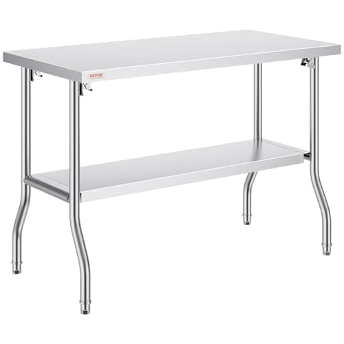 VEVOR Commercial Worktable Workstation 48 x 24 Inch Folding Commercial Prep Table, Heavy-duty Stainless Steel Folding Table with 772 lbs Load, Kitchen Work Table, Silver Stainless Steel Kitchen Island - Image 1