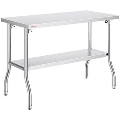 VEVOR Commercial Worktable Workstation 48 x 24 Inch Folding Commercial Prep Table, Heavy-duty Stainless Steel Folding Table with 772 lbs Load, Kitchen Work Table, Silver Stainless Steel Kitchen Island - Image 1