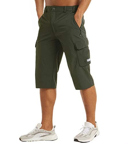 MAGCOMSEN Hiking Shorts for Men with Pockets Cargo Short Summer Long Shorts Athletic Workout Shorts 3/4 Capri Pants Tactical Shorts Green - Image 1