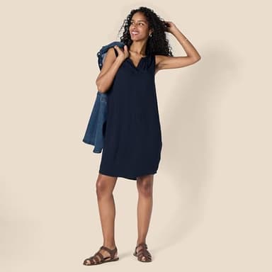 Amazon Essentials Women's Sleeveless Woven Shift Dress, Navy, Large - Image 5
