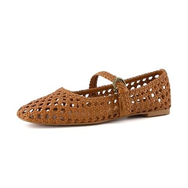 CUSHIONAIRE Weston Women’s Hand Woven Dressy Ballet Flats – Faux Leather Mary Jane with Adjustable Strap & Memory Foam, COGNAC 8 - Image 9