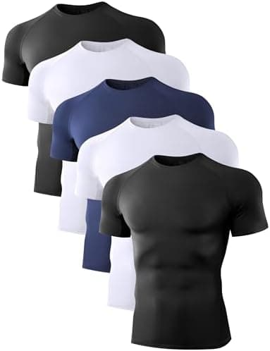 Dalavch 5 Pack Men’s Compression Shirts Short Sleeve Cool Dry Sports Athletic Workout Base Layer Undershirt T-Shirt Tops - Image 3