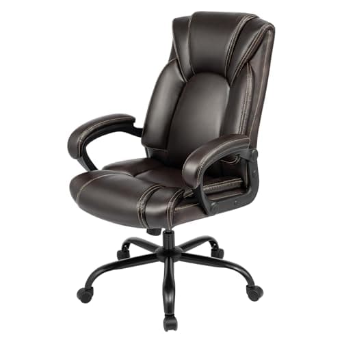 OUTFINE Office Chair Executive Office Chair Desk Chair Computer Chair with 5-Year hydrolysis-Resistant Leather Spring Cushion Ergonomic Support Tilting Function Upholstered in Bonded Leather (Brown) - Image 1