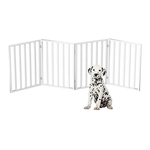 Pet Gate - 4-Panel Indoor Foldable Dog Fence for Stairs, Hallways or Doorways - 72x24-Inch Retractable Wood Freestanding Dog Gates by PETMAKER (White) - Image 1