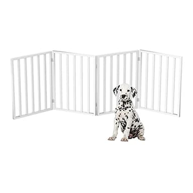 Pet Gate - 4-Panel Indoor Foldable Dog Fence for Stairs, Hallways or Doorways - 72x24-Inch Retractable Wood Freestanding Dog Gates by PETMAKER (White) - Image 1