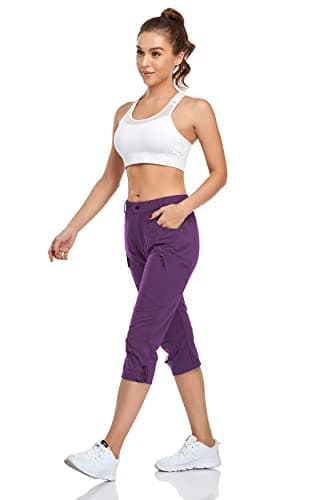 GymBrave Women's Hiking Cargo Pants Quick Dry Outdoor Camping Capris Water Resistant UPF 50 with Zipper Pockets Purple M - Image 3