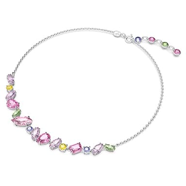 Swarovski Gema Flower Necklace, Earrings, and Bracelet Jewelry Collection with Pink Crystals on a Rhodium Finished Setting - Image 2