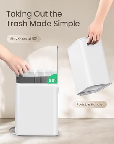 Cesun Small Bathroom Trash Can with Lid Soft Close, Step Pedal, 5 Liter / 1.3 Gallon Stainless Steel Garbage Can with Removable Inner Bucket, Waste Basket for Bathroom, Bedroom (White) - Image 5