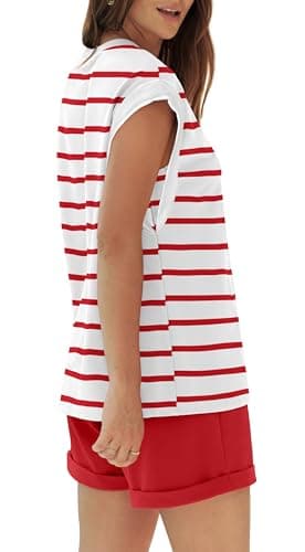 RUBZOOF Lounge Sets for Women Summer Casual Loungewear Two Piece Outfits Short Sets Striped Cap Sleeve Top Shorts Red Stripe XL - Image 2