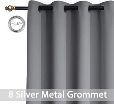Yakamok Room Darkening Gray Blackout Curtains, Light Blocking Thermal Insulated Grommet Drapes for Bedroom Living Room, 52W x 84L, Grey Curtains, 2 Panels, 2 Tie Backs Included - Image 5
