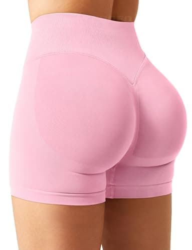 YEOREO SoftHue Women Workout Gym Impact Shorts Hidden Scrunch Butt Lifting 2.5"/3.6"/4.5"/6" Seamless Shorts Pink M - Image 1