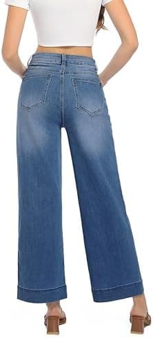 Womens High Waisted Stretchy Jeans - Wide Leg, Baggy, Loose, Trendy Jeans for Women - Image 5