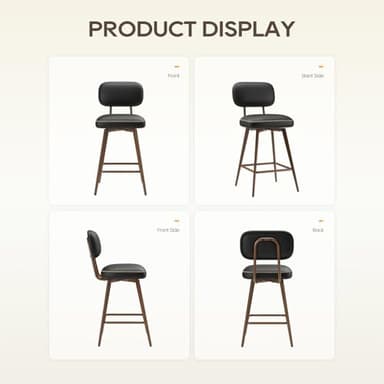 MALOL Swivel Bar Stools Set of 4, Mid Century PU Leather Counter Height Bar Chairs with Low Back and Metal Legs, Modern Bar Stool Chair for Kitchen Island, Black - Image 9