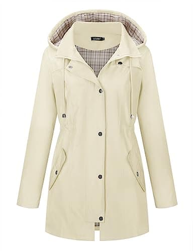 LOMON Women Rain Jacket Lightweight Hooded Jackets Women Lined Trench Coats Waterproof Outdoor Hiking Raincoat Beige L (Cute Plaid Lining) - Image 2