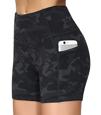 THE GYM PEOPLE High Waist Yoga Shorts for Women Tummy Control Fitness Athletic Workout Running Shorts with Deep Pockets (Large, Black Camo) - Image 5