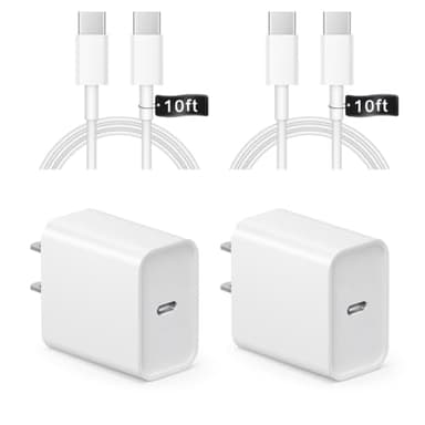 iPhone 17 16 15 Charger Fast Charging 10FT - 20W USB C Charger Block with Type C Cable Compatible with iPhone 17/17 Pro/17 Pro Max/Air/16/16e/15, iPad Pro, Air M3/M2/5/4, 11th/10th（White） - Image 1