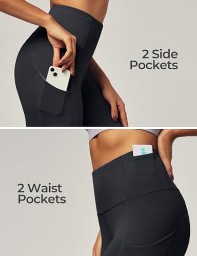 IUGA Leggings with Pockets for Women High Waisted Yoga Pants Women Tummy Control Workout Compression Running Leggings Black - Image 3
