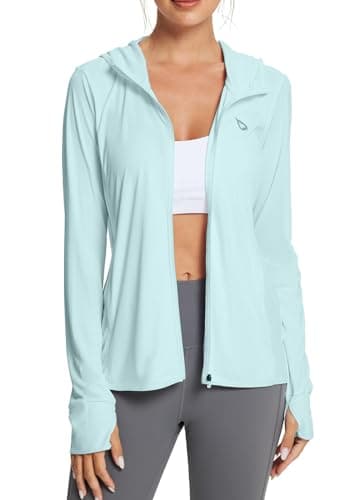 baleaf Women's SPF Jacket Sun Shirt UV Protection Hoodie Zip Up Long Sleeve Hooded Summer Clothing Running Hiking Spa Retreat 2XL Blue - Image 1