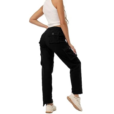 Raroauf Casual Pants for Women High Waisted Black Cargo Pants Lightweigh Baggy Stretchy Wide Leg Y2K Streetwear with 6 Pockets(US 18) - Image 2