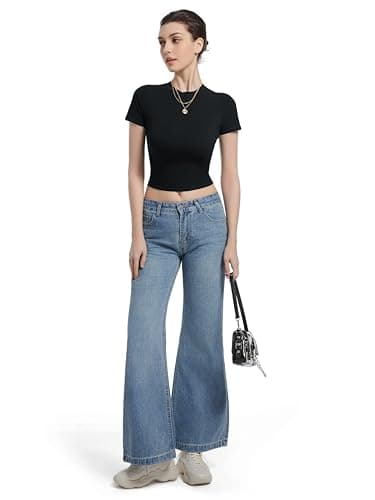 Abonlen Crewneck Short Sleeve T Shirts for Women Fitted Basic TeesY2k Going Out Tops (US, Alpha, Small, Regular, Regular, Black) - Image 3