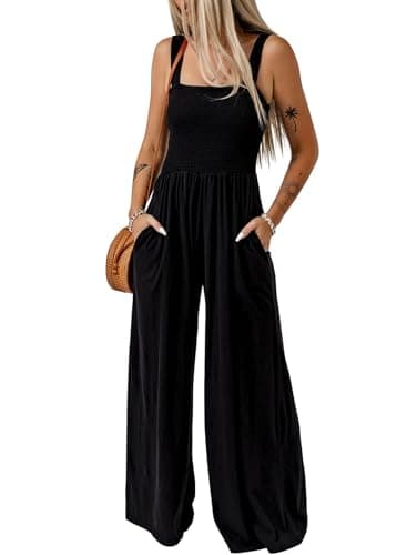 Dokotoo Womens Plus Size Black Jumpsuits for Women Overalls Loose Casual Wide Leg One Piece Sleeveless Solid Jumpsuit Long Pant Rompers with Pockets X-Large - Image 1