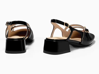 Coutgo Womens Mary Jane Chunky Low Heels Slingback Pumps Closed Square Toe Wedding Dress Shoes, Black, Size 8 - Image 5