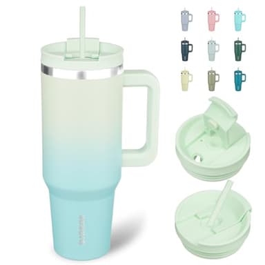 BJPKPK 40 oz Insulated Tumbler With Lid And Straw Stainless Steel Tumblers Cup With Handle For Women And Men,Mint - Image 1
