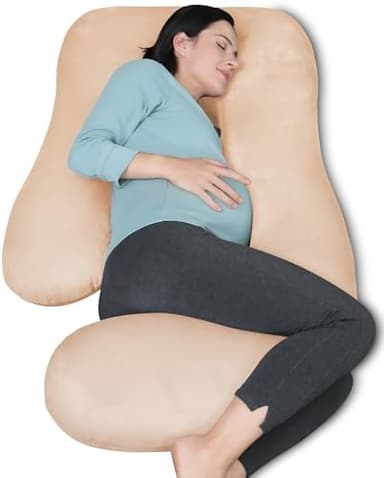 MOON PARK Pregnancy Pillows for Sleeping - U Shaped Full Body Maternity Pillow with Removable Cover - Support for Back, Legs, Belly, Hips - 57 Inch Pregnancy Pillow for Women - Brown - Image 3