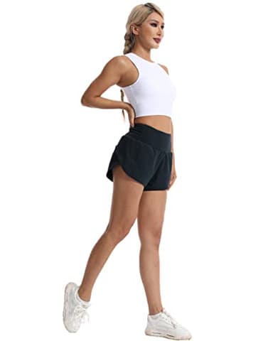 Kcutteyg Running Shorts for Women with Liner High Waisted Lightweight Womens Workout Shorts with Back Pocket- 4" (Black, S) - Image 6