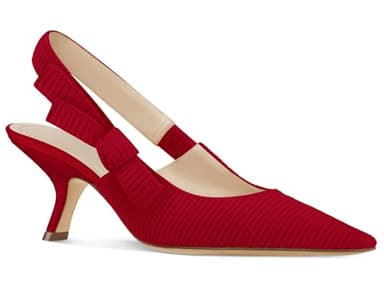 Coutgo Womens Slingback Kitten Heels Closed Pointed Toe Bowknot Knitted Slip On Work Pumps Dress Shoes Red - Image 1