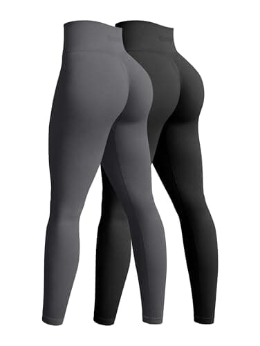 OQQ Women's 2 Piece Yoga Legging Seamless Workout High Waist Butt Liftings Athletic Leggings Black Darkgrey - Image 1