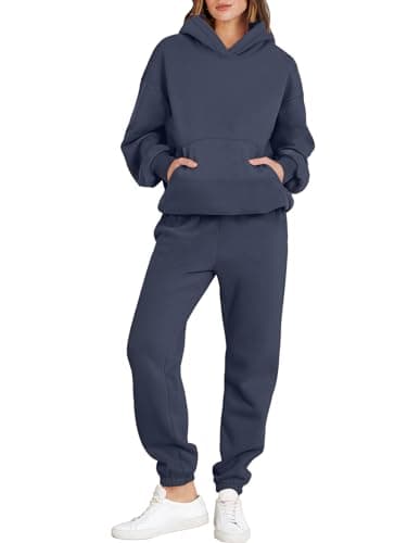 ANRABESS Womens 2 Piece Outfits Lounge Hoodie Oversized Sweatshirt Jogger Sweatpants Y2K Tracksuit Sweatsuit Set Fall Clothes Navy Blue X-Small - Image 1