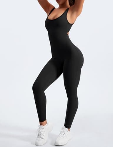 YEOREO Sleeveless Jumpsuits for Women Sexy Backless Gym Bodycon Lizvette V Back Scrunch Butt Rompers - Image 3