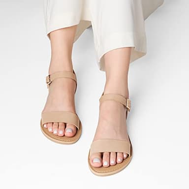 DREAM PAIRS Women's Ankle Strap Flat Sandals Open Toes One Band Buckle Summer Dressy Sandals,Size 9,Nude,Hoboo-N - Image 5