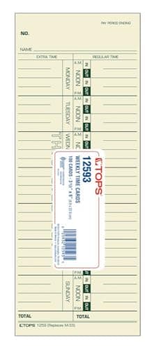 TOPS Time Cards, Weekly, 1-Sided, Replaces M-33, 10-800292, 3-1/2" x 9", Manila, Green Print, 100-Count (12593) - Image 1