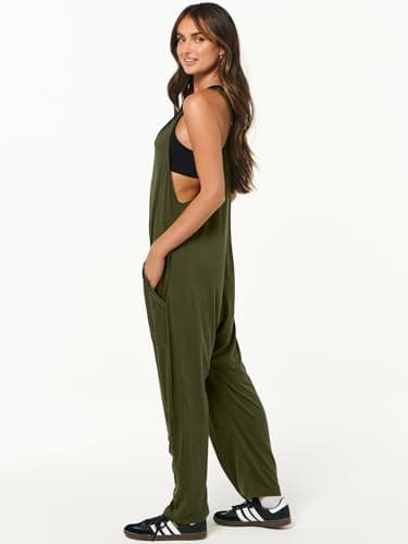ANRABESS Jumpsuits for Women Casual Summer Overalls Sleeveless Spaghetti Strap Romper Jumpers Trendy Beach Vacation Outfits Army Green Small - Image 4