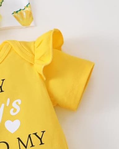 SUNNY PIGGY Newborn Baby Girl Clothes Infant Outfits Romper Floral Fall Outfit Bell Bottoms Pant Sets Hat Headband Flowerpant Yellow 12-18M - Image 6