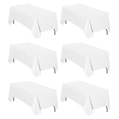 Easy-Going 6 Pack White Tablecloths 60x102 Inch for 6 Ft Rectangle Table, Washable Polyester Waterproof Stain Resistant Table Cloth, Decorative Table Cover for Kitchen, Dining Tables, Events - Image 1