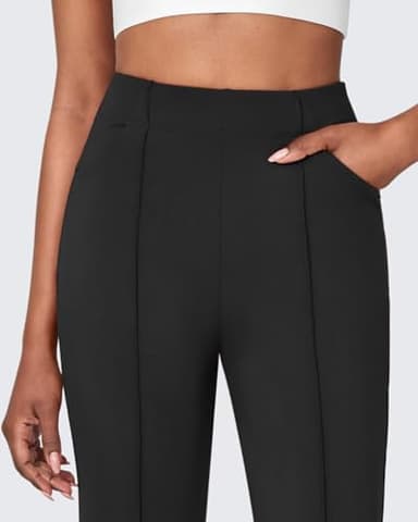 G4Free Yoga Dress Pants with Pockets Wide Leg Pants Women Strechy Yoga Flare Ankle Slacks Casual Loose Work Pants (Black-2,M,25") - Image 4