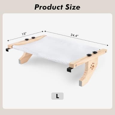 AMOSIJOY Cat Sill Window Perch Sturdy Cat Hammock Window Seat with Wood & Metal Frame for Large Cats, Easy to Adjust Cat Bed for Windowsill, Bedside, Drawer and Cabinet (24.4''-White Plush) - Image 3