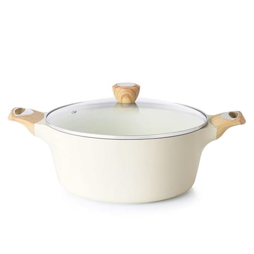 SENSARTE Ceramic Nonstick Stock Pot with Lid, 2.6/4.5/6.6 QT Soup Pot Casserole Pot, Non-toxic Healthy Pasta Pot, Large Cooking Pot Stew Pot, Induction Compatible, PFOA PFAS PTFE Free, White - Image 1