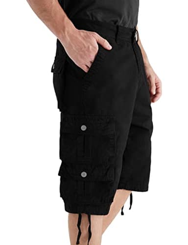 YGREYG Mens Cargo Shorts Long Capri Below The Knee Shorts 3/4 Relaxed Fit Long Shorts with Pockets Black 42 - Image 2