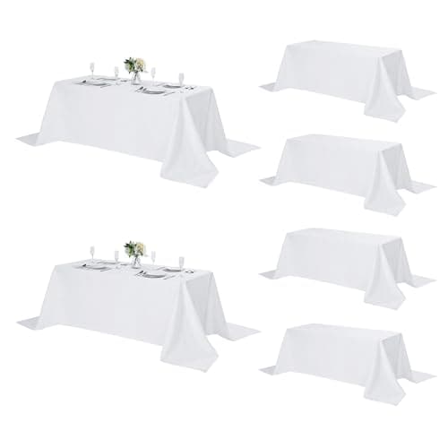 Fokitut 6 Pack Rectangle Tablecloth, 90x156 Inch, Stain Resistant and Wrinkle Polyester Table Cloth, Fabric Table Cover for Kitchen Dining, Wedding, Party, Holiday Dinner-White - Image 1